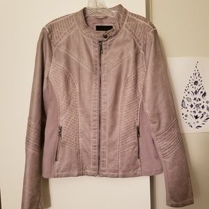 Dusty pink faux leather moto jacket